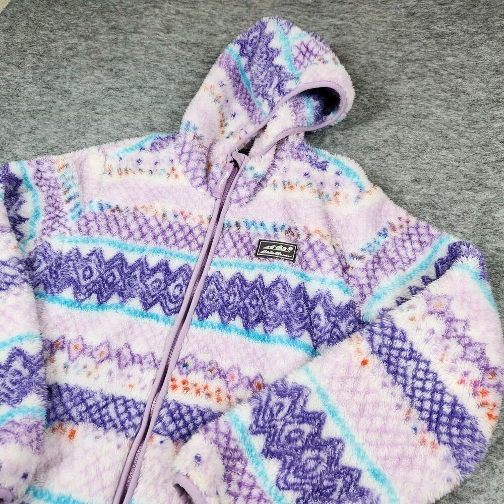 Eddie Bauer Jacket Kids Large 14/16 Purple Quest‎ Plush Sherpa Fleece Hooded